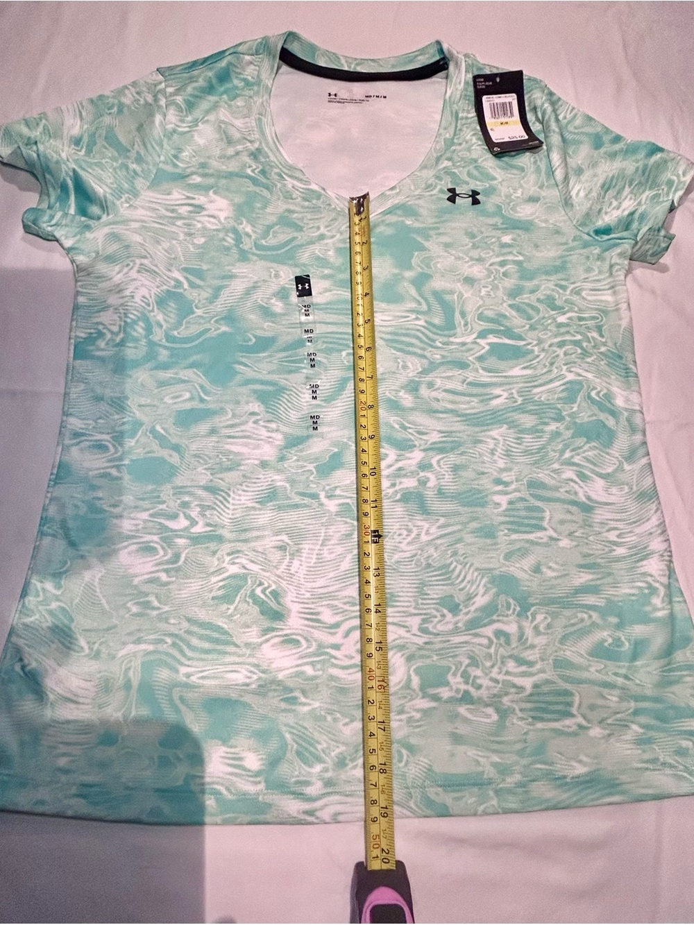 Aqua Marbled V-Neck Performance Tee Athleisure Breathable Quick Dry Lightweight - Picture 4 of 7